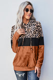 Orange Leopard Print Colourblock Hoodie