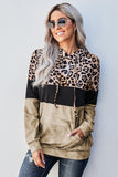 Khaki Leopard Print Colourblock Hoodie