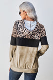 Khaki Leopard Print Colourblock Hoodie