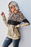 Khaki Leopard Print Colourblock Hoodie