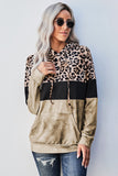 Khaki Leopard Print Colourblock Hoodie