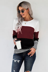 Wine Lexi Colour Block Long Sleeve Top