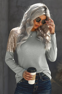 Grey Sequins Long Sleeve Top - Mystique-Online