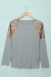 Grey Sequins Long Sleeve Top - Mystique-Online