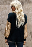 Black V Neck Knit Top with Gold Sequins