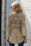 Floral Shoulder Flare Sleeve Button Blouse Apricot - Mystique-Online