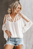 White Lace Shoulder Long Sleeve Blouse - Mystique-Online