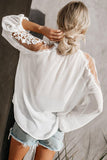 White Lace Shoulder Long Sleeve Blouse - Mystique-Online