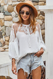 White Lace Shoulder Long Sleeve Blouse - Mystique-Online