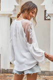 White Lace Shoulder Long Sleeve Blouse - Mystique-Online