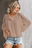 Pink Lace Shoulder Long Sleeve Blouse - Mystique-Online