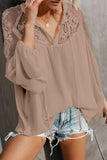 Pink Lace Shoulder Long Sleeve Blouse - Mystique-Online