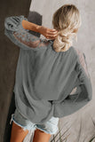 Grey Lace Shoulder Long Sleeve Blouse - Mystique-Online