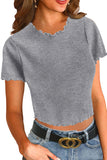 Ribbed Knit Crop Top in Grey - Mystique-Online