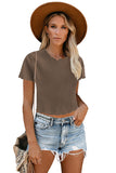 Ribbed Knit Crop Top in Khaki - Mystique-Online