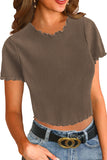 Ribbed Knit Crop Top in Khaki - Mystique-Online