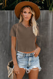 Ribbed Knit Crop Top in Khaki - Mystique-Online