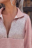 Pink Long Sleeve Ribbed Sequin Sweatshirt