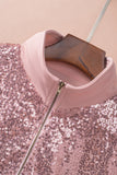 Pink Long Sleeve Ribbed Sequin Sweatshirt