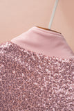 Pink Long Sleeve Ribbed Sequin Sweatshirt