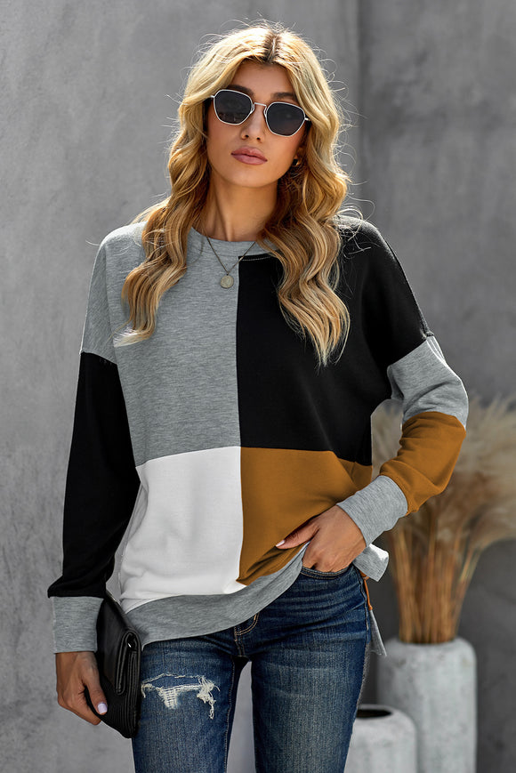 Grey Elegant Colour Block Pullover