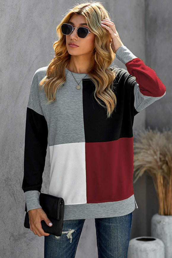 Red Elegant Colour Block Pullover