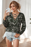 Green Camo Crisscross V Neck Top - Mystique-Online