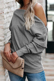 Grey Ribbed Off Shoulder Zip Knit Top - Mystique-Online