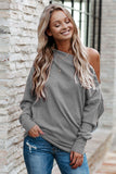 Grey Ribbed Off Shoulder Zip Knit Top - Mystique-Online