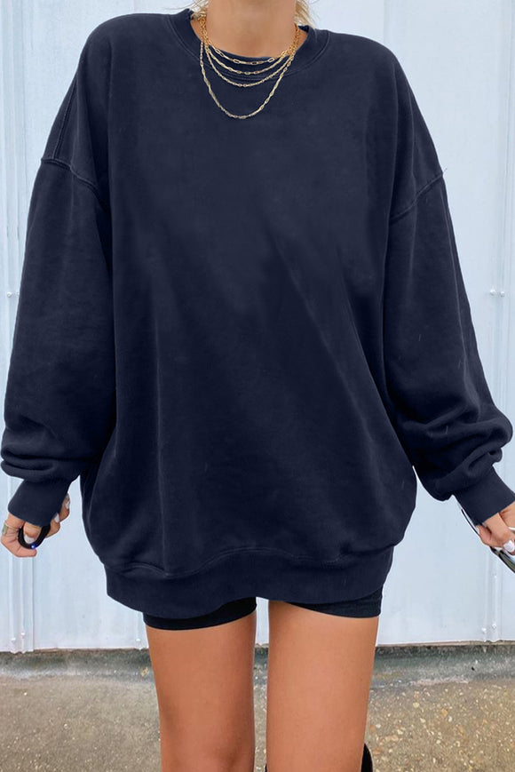 Oversized Sweat Plain Sweatshirt - Dark Blue