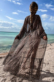 Sheer Maxi Long Sleeve Beach Cover Up in Leopard Print