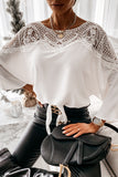 White Bell Sleeve Lace Blouse with Tie Knot - Mystique-Online