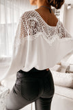 White Bell Sleeve Lace Blouse with Tie Knot - Mystique-Online