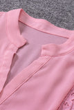 Pink Chiffon 3/4 Sleeve Ruffled Hem Blouse