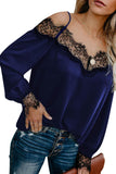 Blue Glamour Lace-Up Shoulder Blouse - Mystique-Online