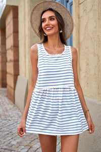 Sky Blue Lace Trim Stripe Top