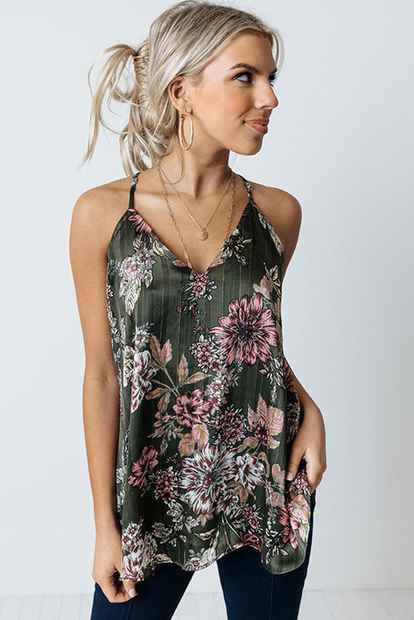 Green Love Me Long Racerback Floral Tank Top