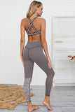 Grey Love Crisscross Leopard Print Yoga Set - Mystique-Online