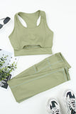 Green High Waist Peek-a-boo Two Piece Active wear