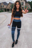 Blue Striped High Waisted Leggings and Tank Top Activewear - Mystique-Online