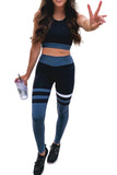 Blue Striped High Waisted Leggings and Tank Top Activewear - Mystique-Online