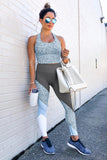 Grey Tank Top and Leggings Active Wear with Leopard Colourblock - Mystique-Online