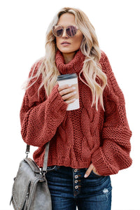 Red Cable Knit Turtleneck Sweater - Mystique-Online