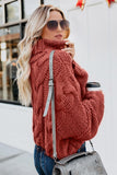 Red Cable Knit Turtleneck Sweater - Mystique-Online