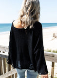 Black Ripped Crop Knit Pullover Sweater - Mystique-Online