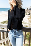 Black Ripped Crop Knit Pullover Sweater - Mystique-Online