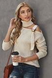 Beige Strapped Turtleneck Sweater - Mystique-Online