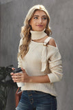 Beige Strapped Turtleneck Sweater - Mystique-Online