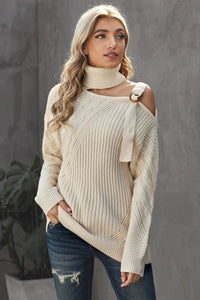 Beige Strapped Turtleneck Sweater - Mystique-Online