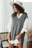 Knit Sweater Vest Top in Grey - Mystique-Online